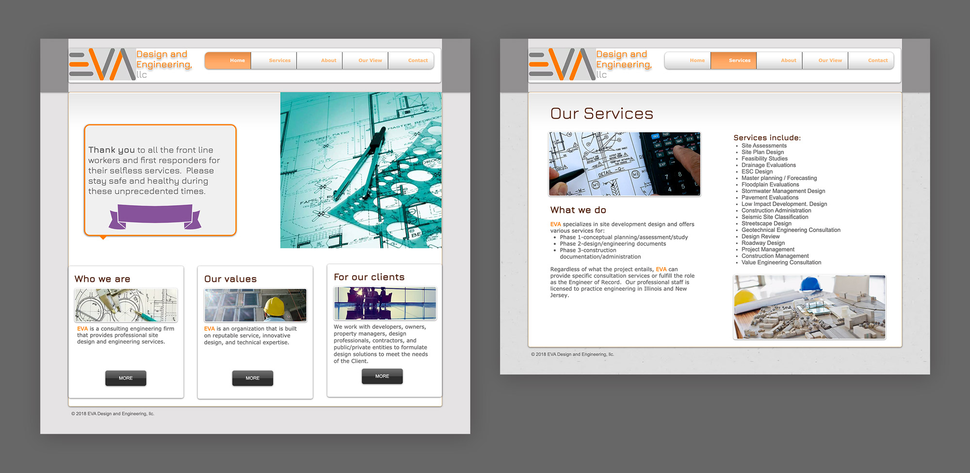 Screenshots of an outdated website