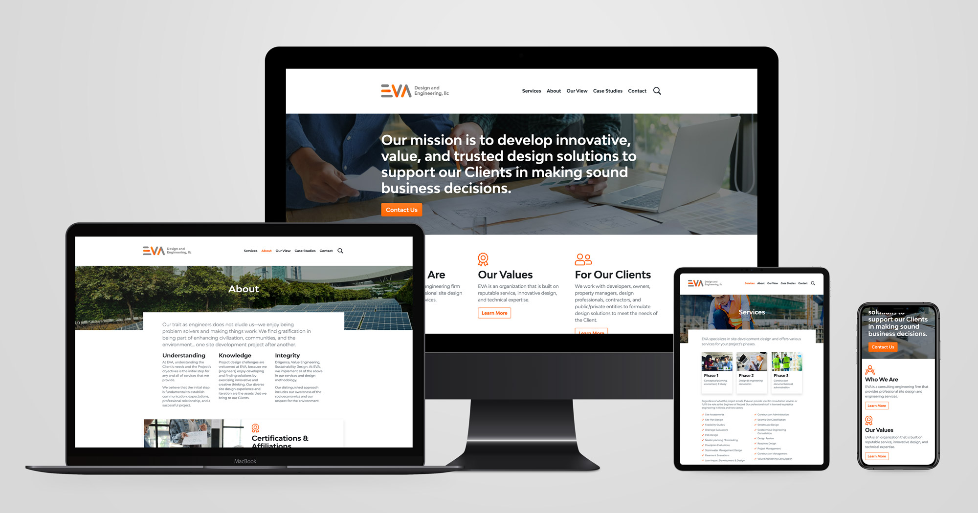 The EVA website across multiple device sizes